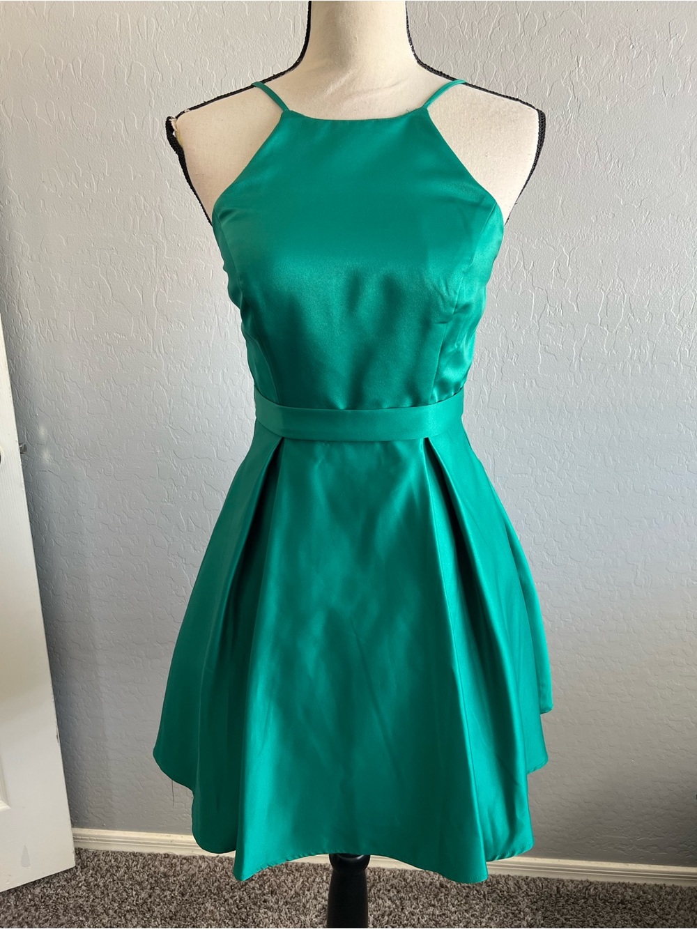 City Vibe Emerald Green Halter Fit-and-Flare Dress
